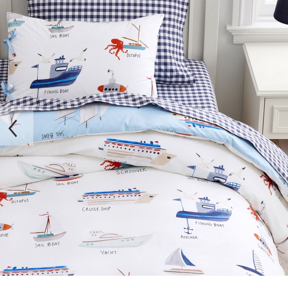 Pair (2) Twin Duvet & Standard Shams Pottery Barn Kids Sailboats